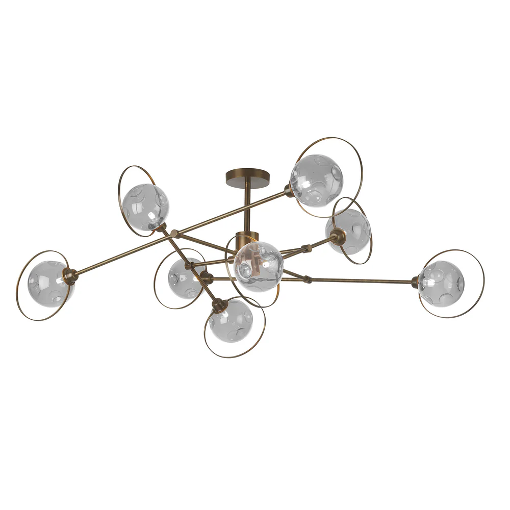 Northern Light - Celeste Chandelier Ceiling Lights - Georgian Brass Smoke Finish - Smoke Dimpled Globe Shade