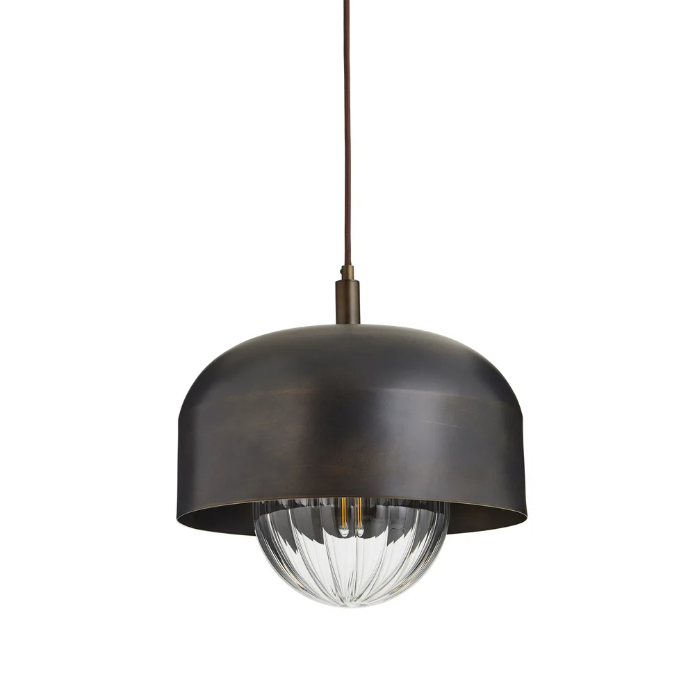 Northern Light - Bourbon Reeded Pendant Ceiling Lights - Brass Dark Finish - Reeded Glass Globe Ø200 mm Shade