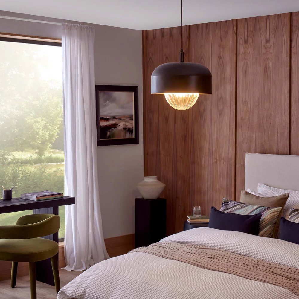 Northern Light - Bourbon Reeded Pendant Ceiling Lights - Brass Dark Finish - Reeded Glass Globe Ø200 mm Shade