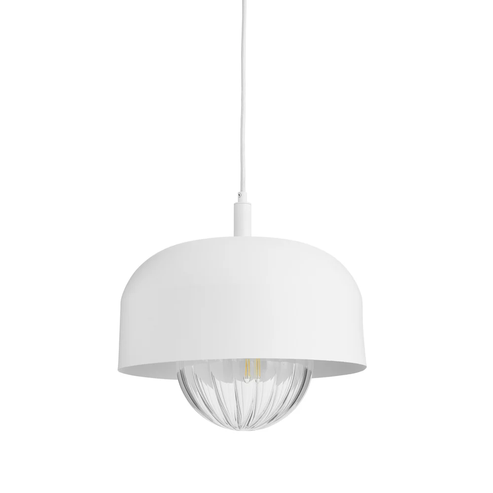 Northern Light - Bourbon Reeded Pendant Ceiling Lights - White Finish - Reeded Glass Globe Ø200 mm Shade