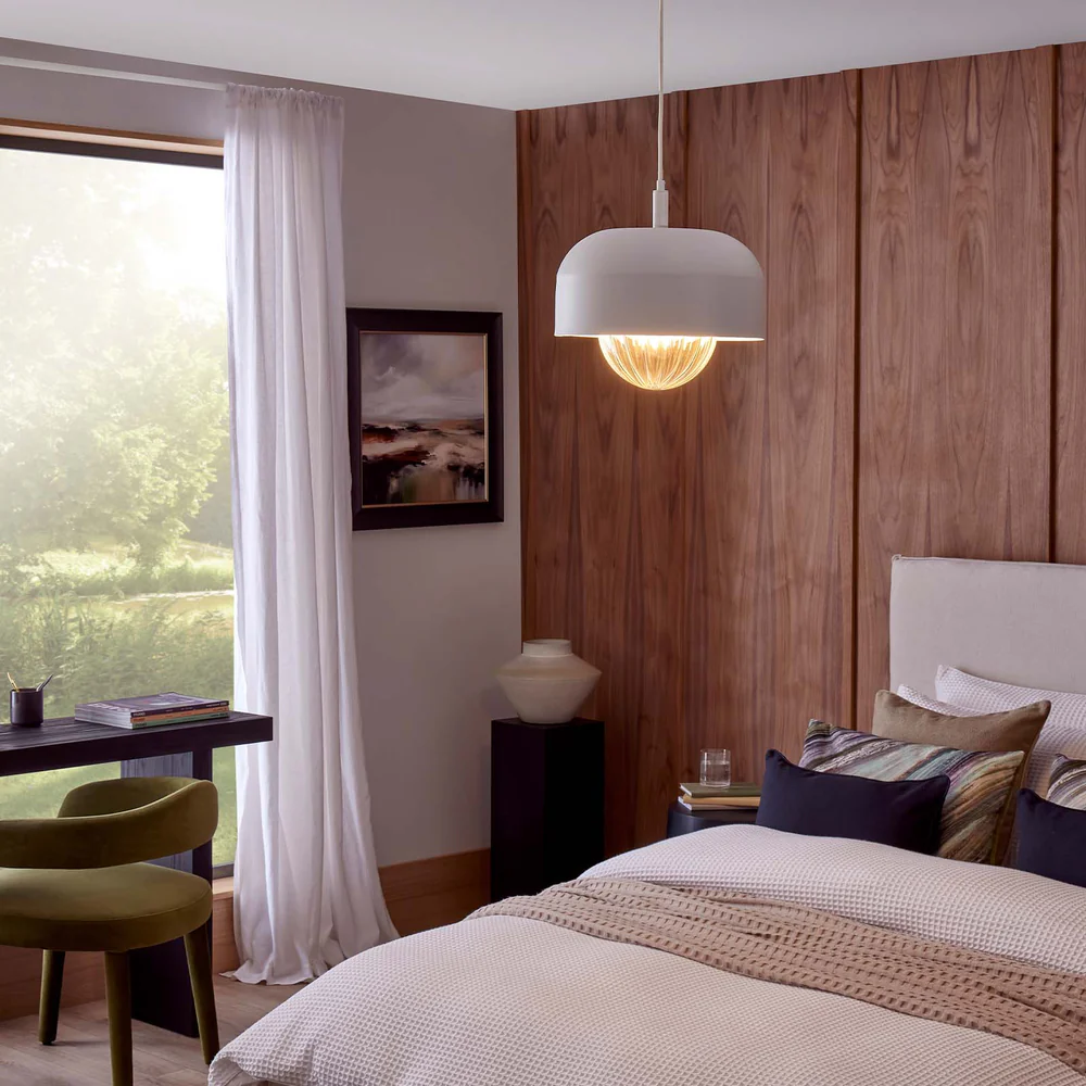 Northern Light - Bourbon Reeded Pendant Ceiling Lights - White Finish - Reeded Glass Globe Ø200 mm Shade