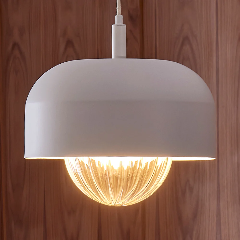 Northern Light - Bourbon Reeded Pendant Ceiling Lights - White Finish - Reeded Glass Globe Ø200 mm Shade