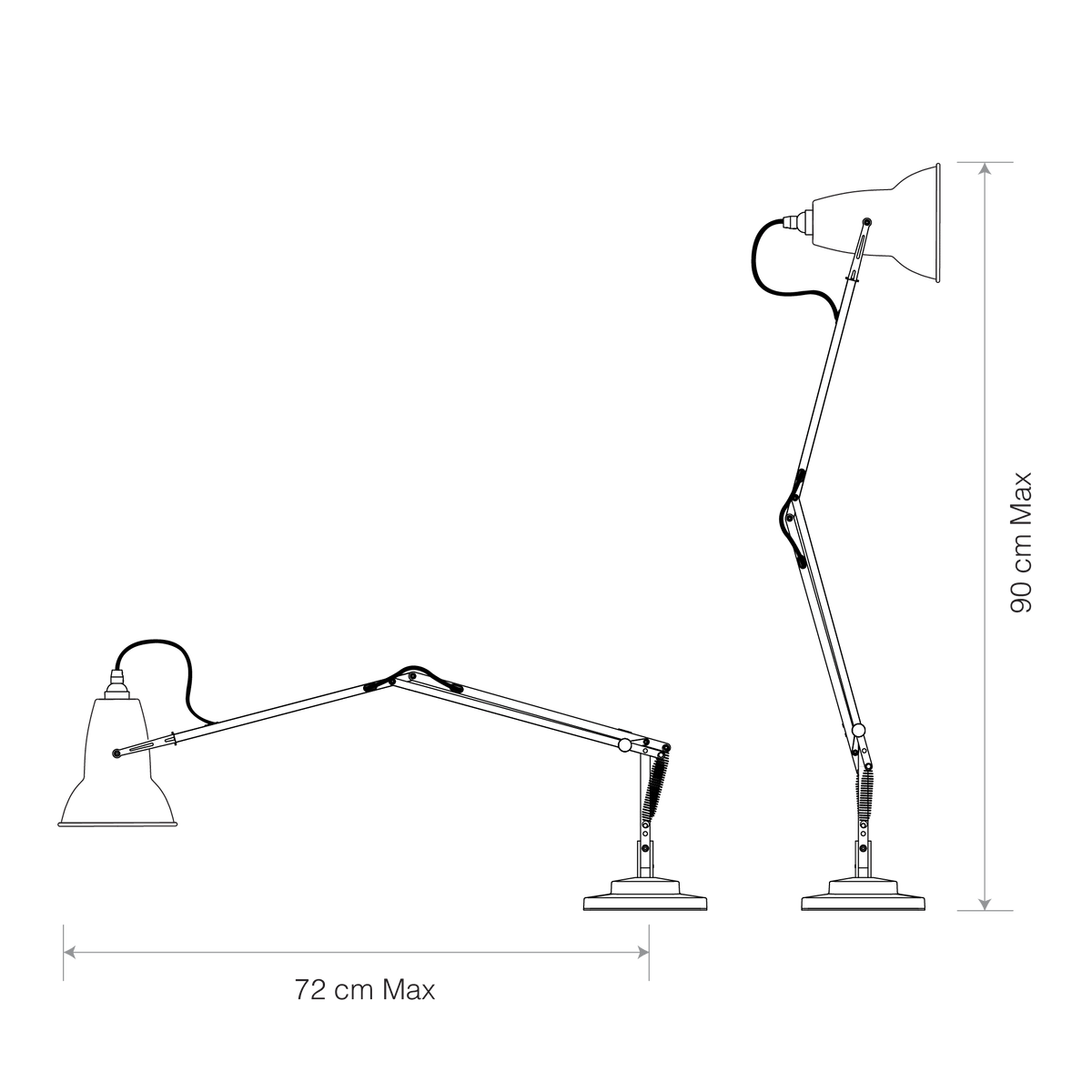 Anglepoise Light - Original 1227 Brass Desk Lamp Jet Black - Jet Black Finish - Aluminium Shade
