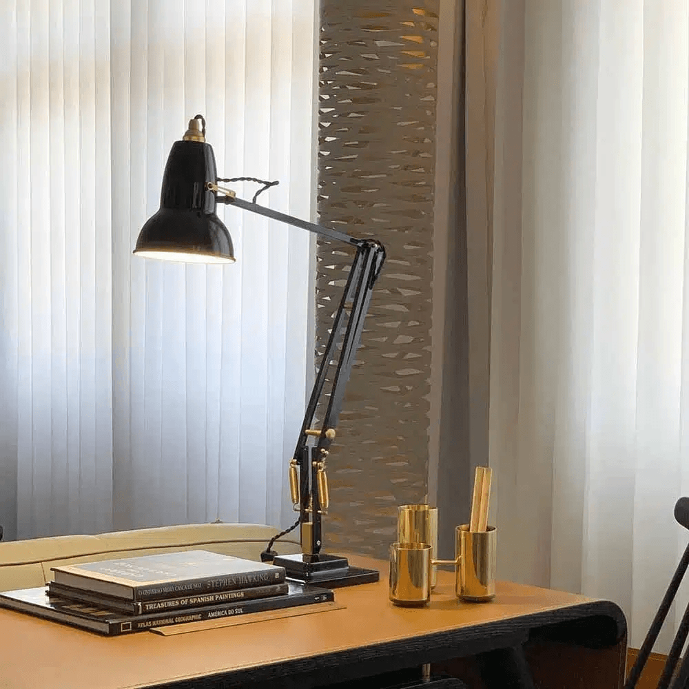 Anglepoise Light - Original 1227 Brass Desk Lamp Jet Black - Jet Black Finish - Aluminium Shade