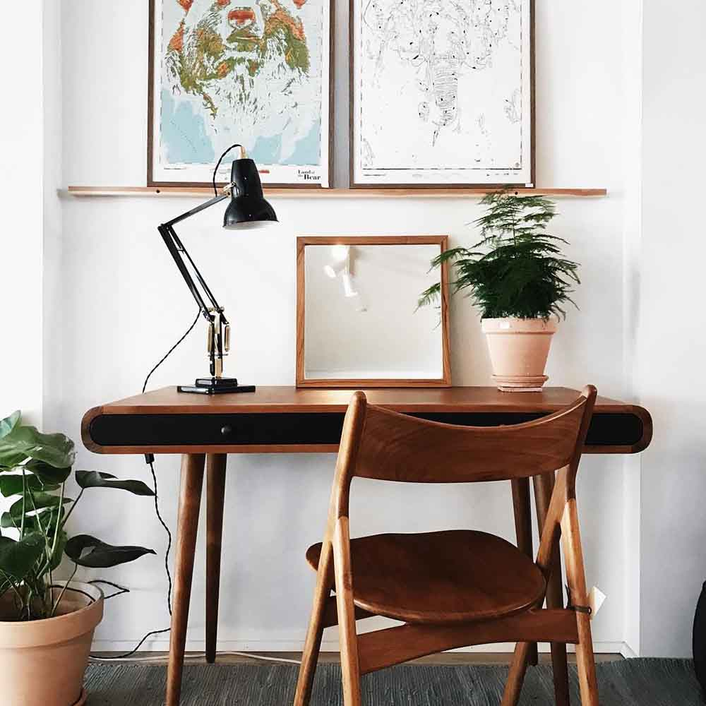 Anglepoise Light - Original 1227 Brass Desk Lamp Jet Black - Jet Black Finish - Aluminium Shade