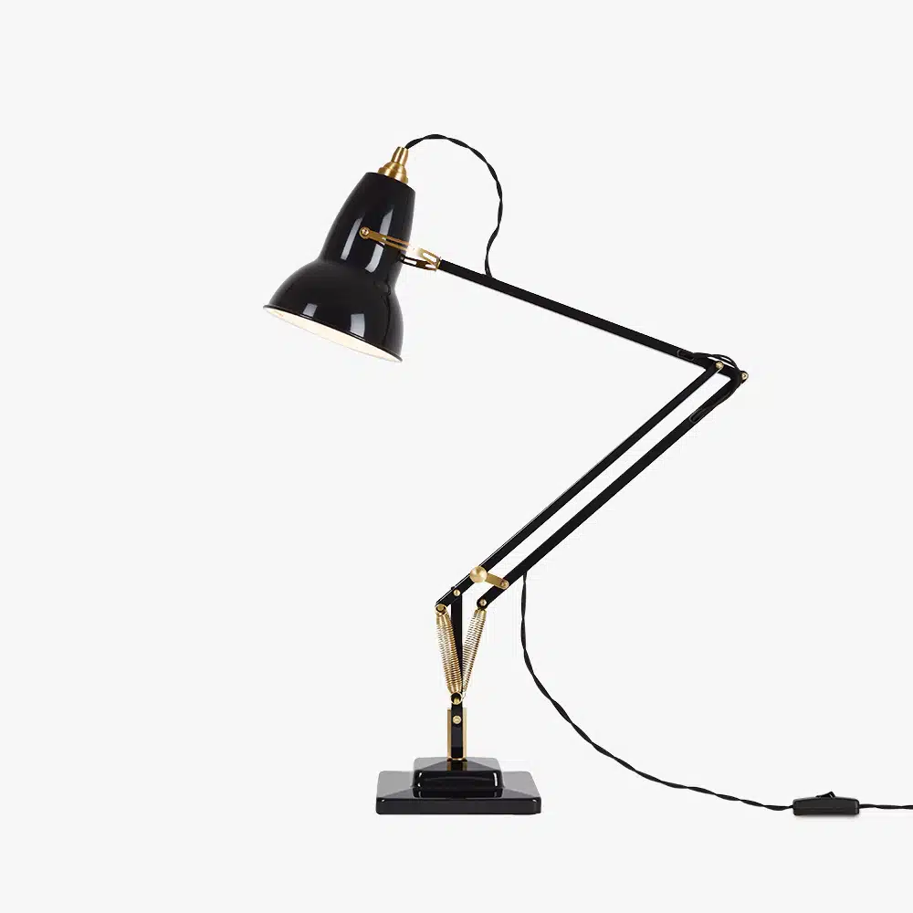 Anglepoise Light - Original 1227 Brass Desk Lamp Jet Black - Jet Black Finish - Aluminium Shade