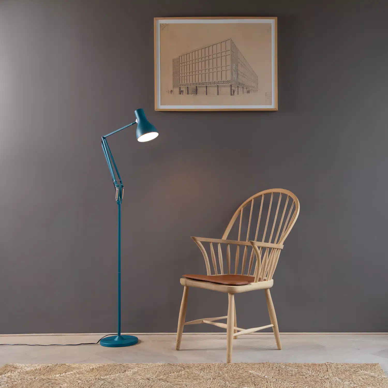 Anglepoise Light - Type 75 Floor Lamp Margaret Howell Edition Saxon Blue - Saxon Blue Finish - Arms and Aluminium Shade