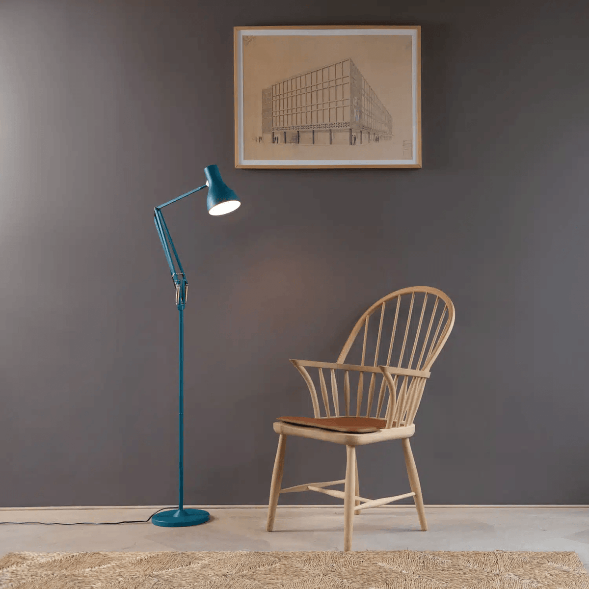 Anglepoise Light - Type 75 Floor Lamp Margaret Howell Edition Saxon Blue - Saxon Blue Finish - Arms and Aluminium Shade
