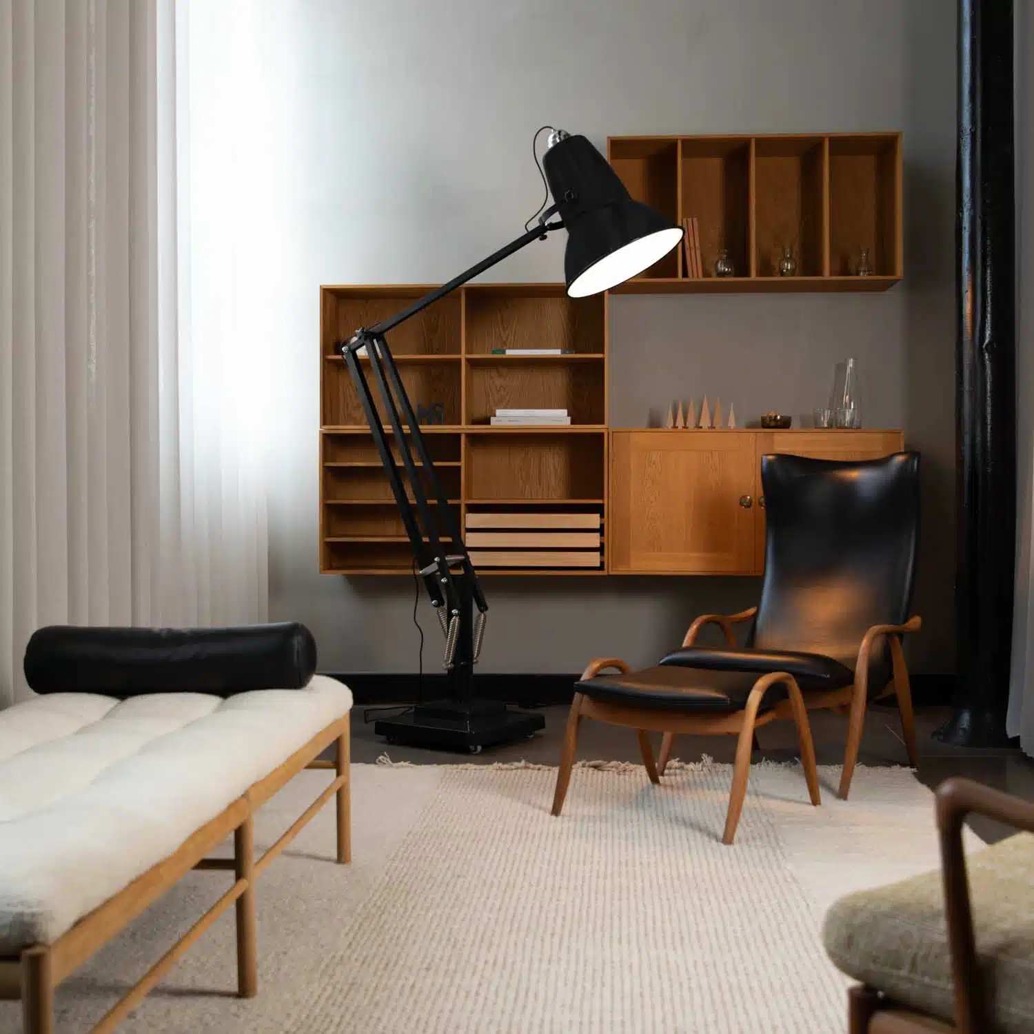Anglepoise Light - Original 1227 Giant Floor Lamp Jet Black Satin - Jet Black Satin Finish - Aluminium Fork Block Shade