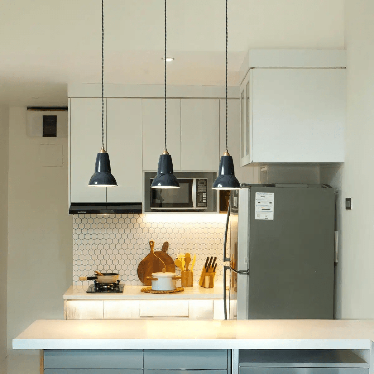 Anglepoise Light - Original 1227 Brass Pendant Ink Blue - Ink Blue Finish - Steel Shade and Ceiling Rose