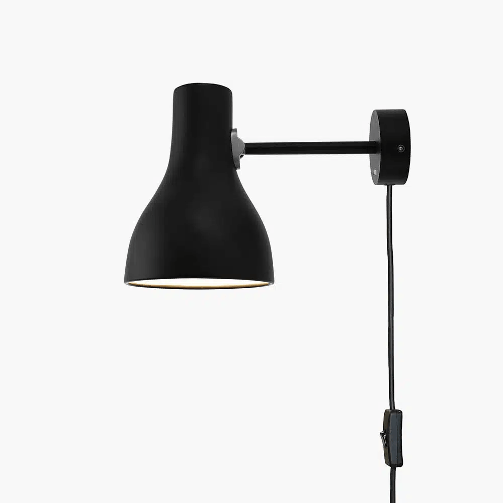 Anglepoise Light - Type 75 Wall Light with Cable Jet Black - Jet Black Finish - Aluminium Shade
