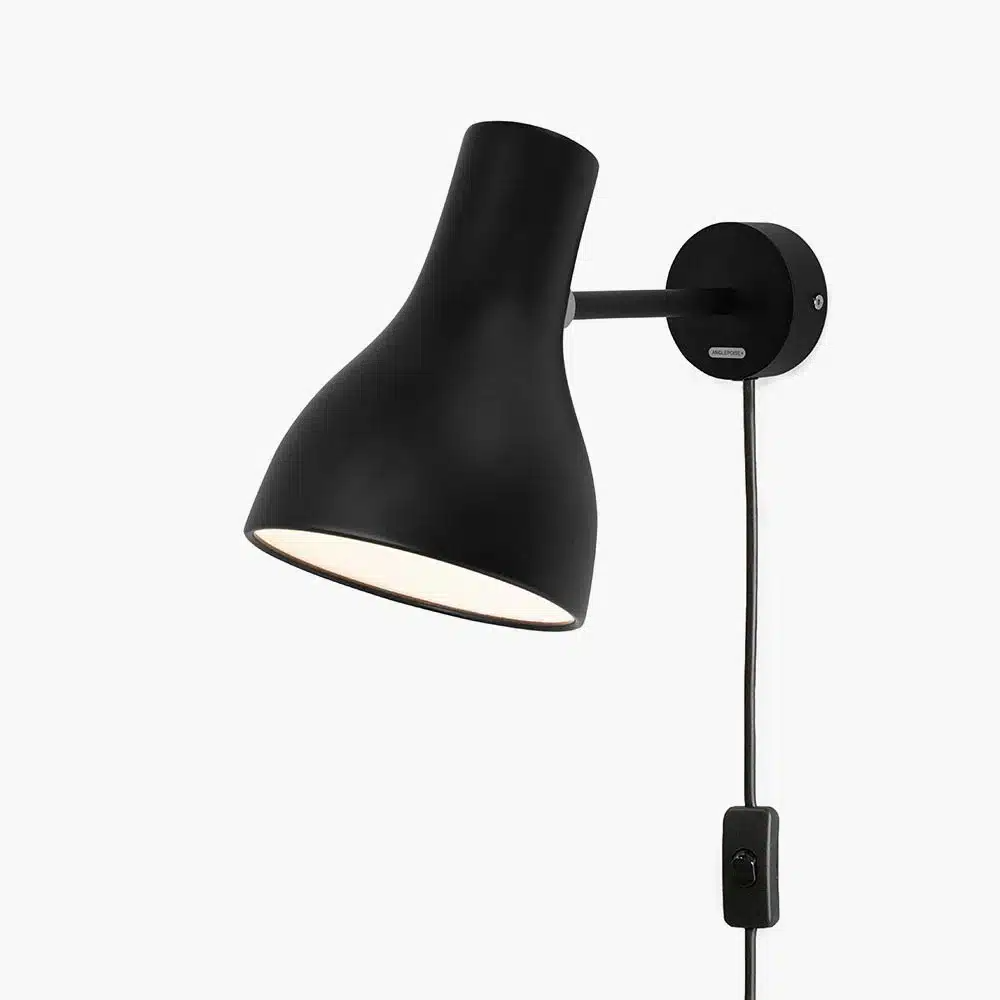 Anglepoise Light - Type 75 Wall Light with Cable Jet Black - Jet Black Finish - Aluminium Shade