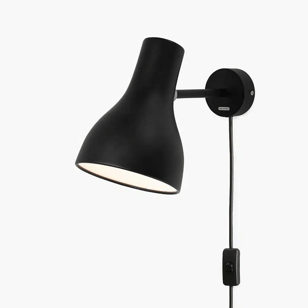 Anglepoise Light - Type 75 Wall Light with Cable Jet Black - Jet Black Finish - Aluminium Shade