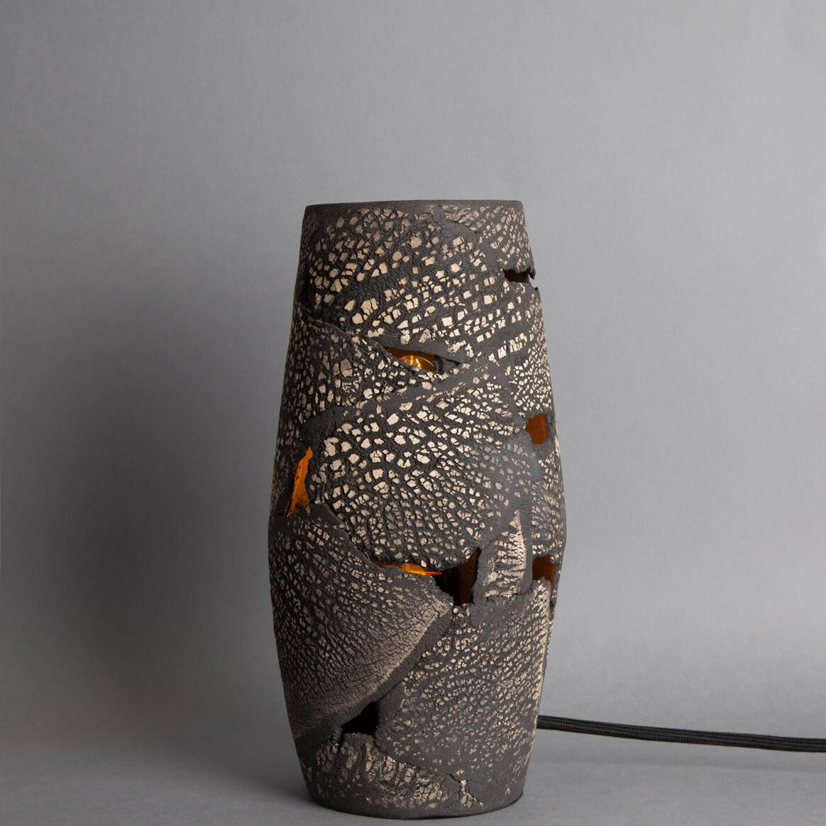 Mullan Carya Ceramic Table Lamp Rustic Luminaire Black Clay - Powder Coated Matte Black Finish