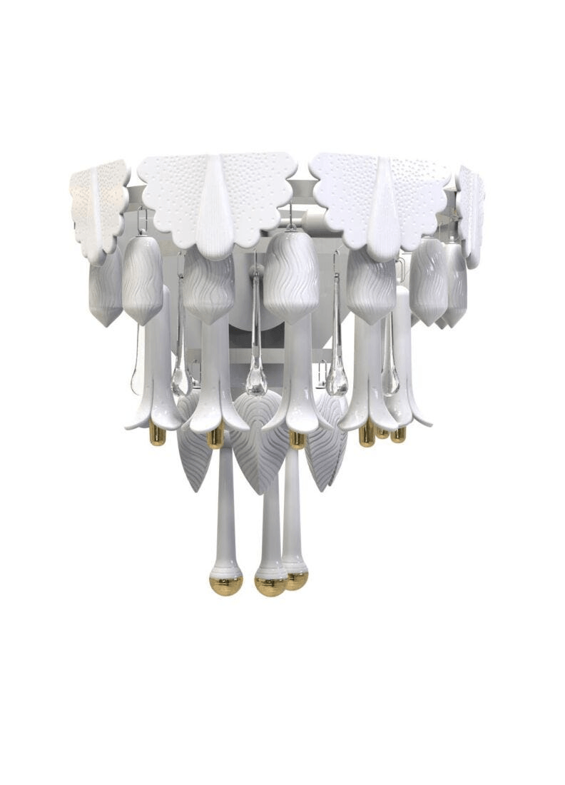 Lladró - Seasons Wall sconce - Sunrise with elegant white porcelain and gold accents for sophisticated decor.