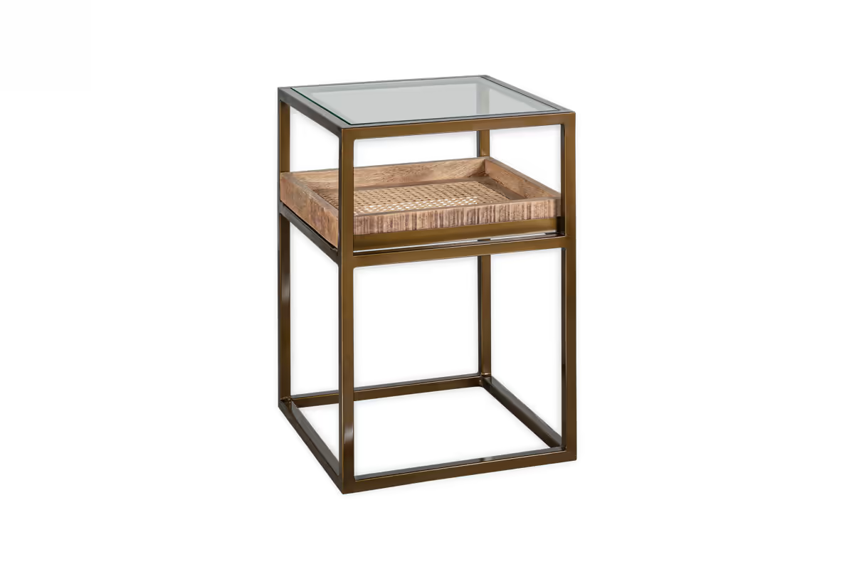 Nkuku - Luzon Iron & Mango Wood Display Side Table - Brass