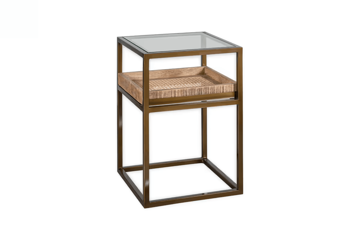 Nkuku - Luzon Iron & Mango Wood Display Side Table - Brass