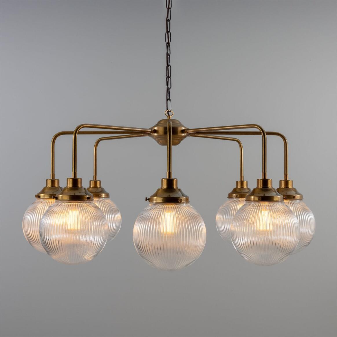Mullan Genoa Eight Light Prismatic Glass Chandelier 109cm IP20 - Antique Brass Finish