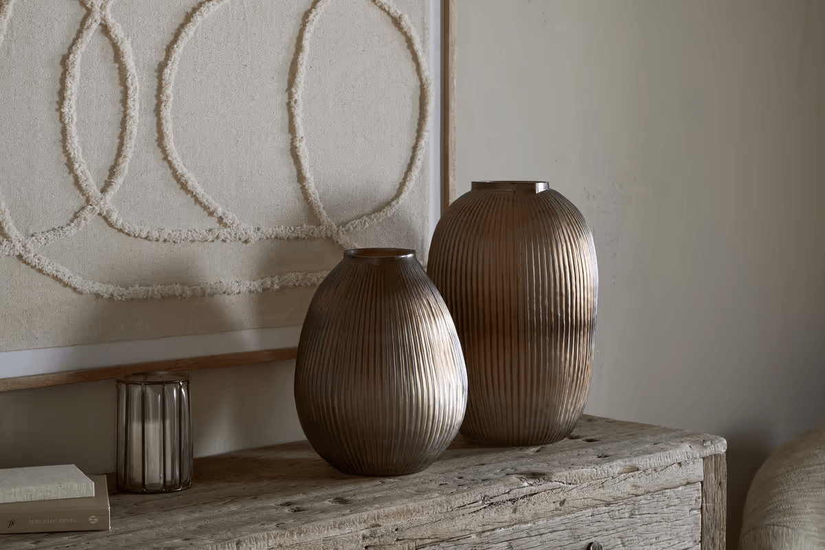 Nkuku - Linsy Ribbed Glass Vase - Smoke Brown - Small
