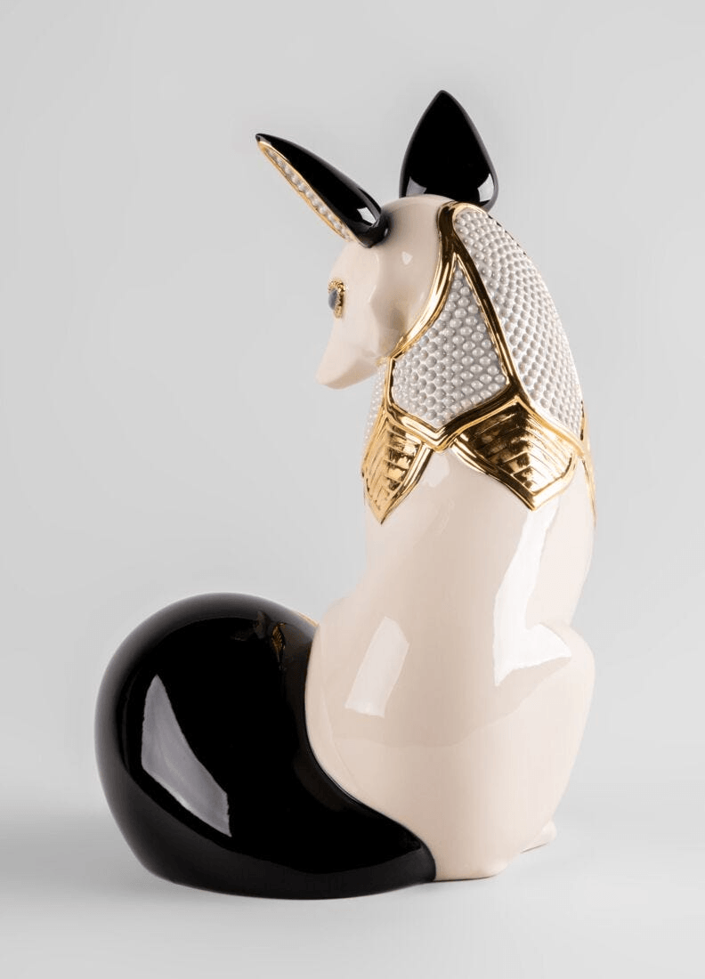 Lladró - Fox Jewel Sculpture showcasing elegant porcelain design with art deco elements and glossy finish.