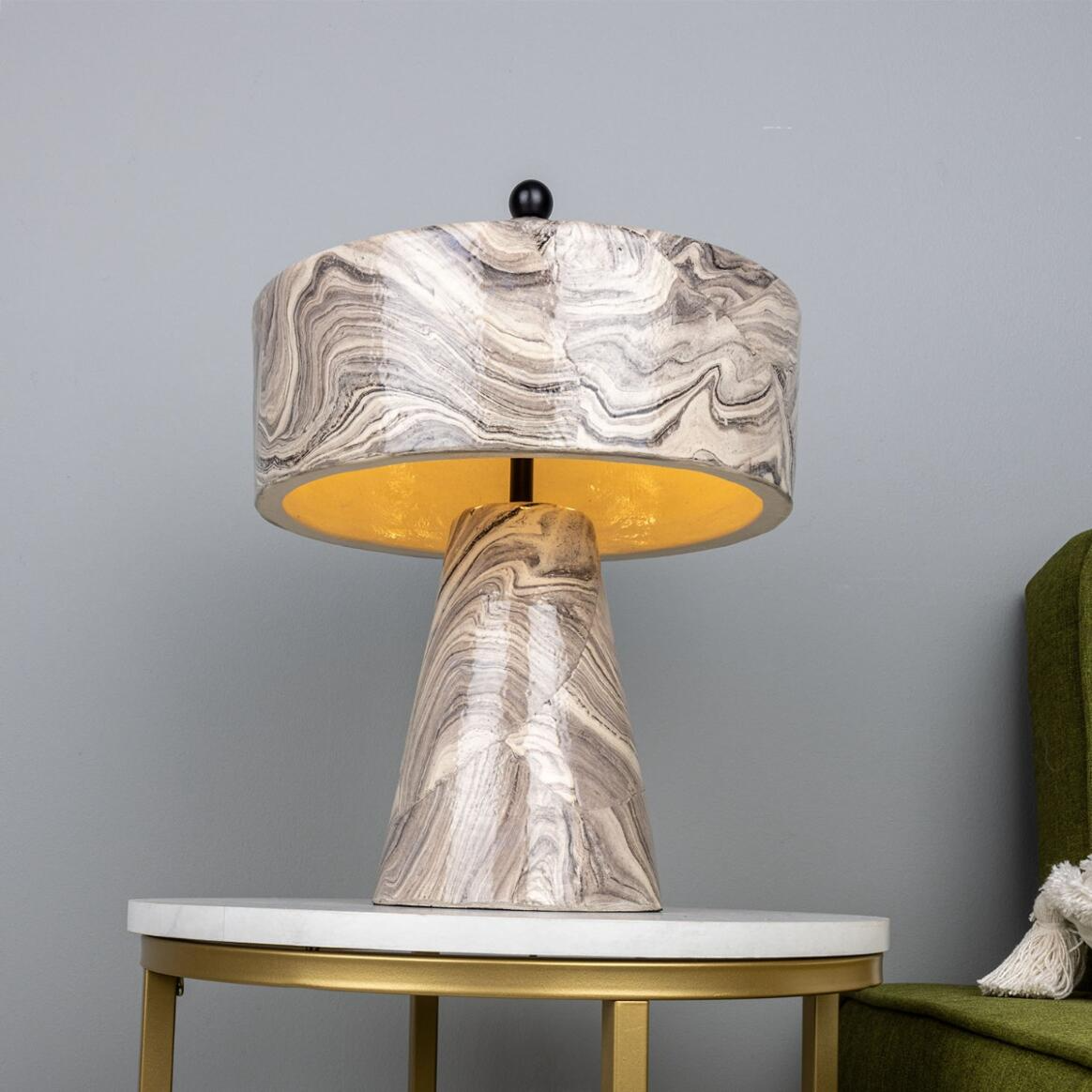 Mullan Seville Marbled Ceramic Mid-Century Modern Table Lamp - Powder Coated Matte Black Finish