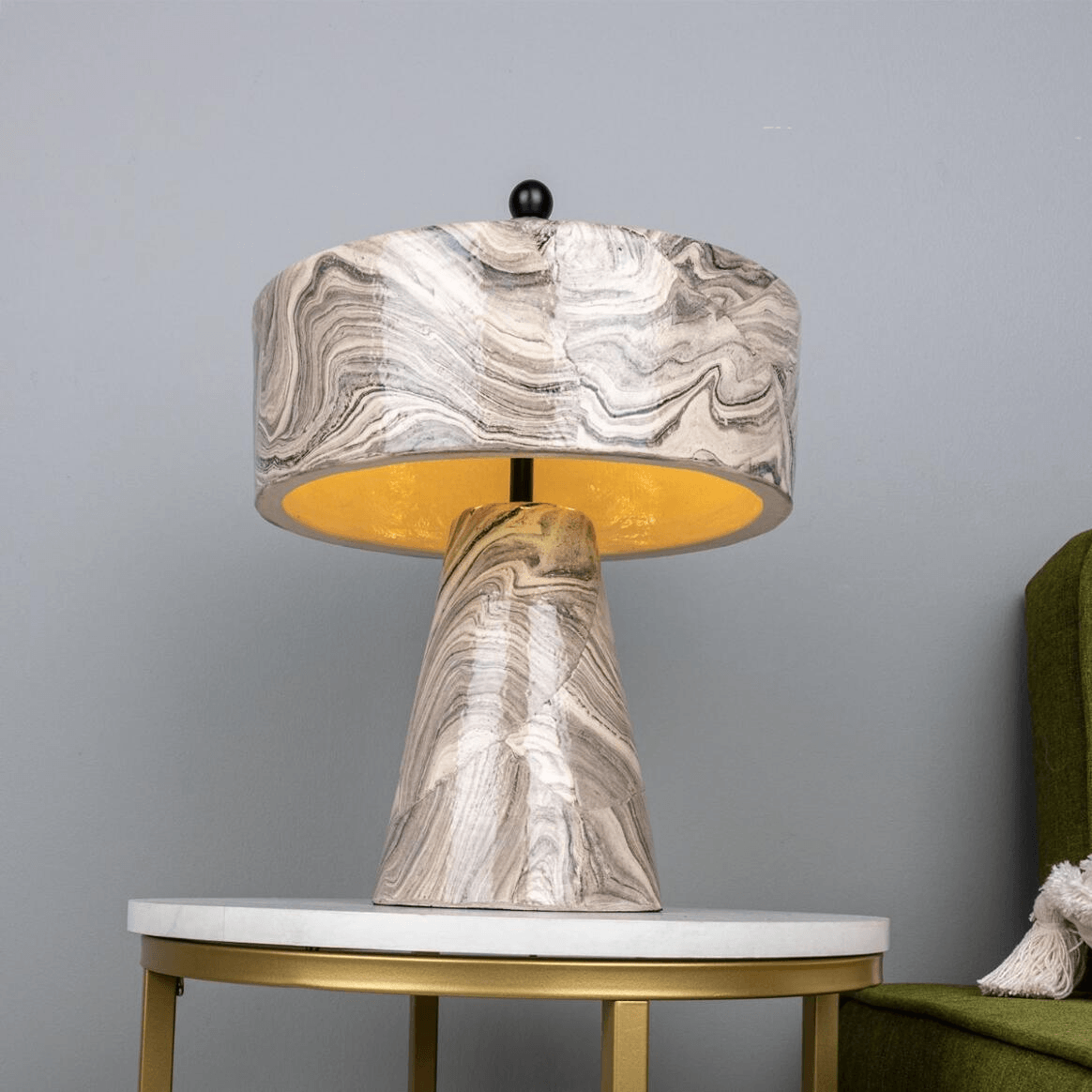 Mullan Seville Marbled Ceramic Mid-Century Modern Table Lamp - Powder Coated Matte Black Finish