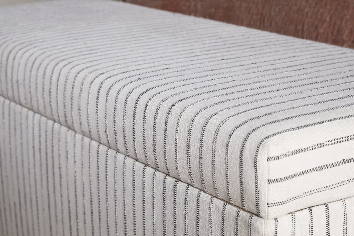 Nkuku - Sanja Stripe Cotton & Linen Upholstered Storage Bench - Grey