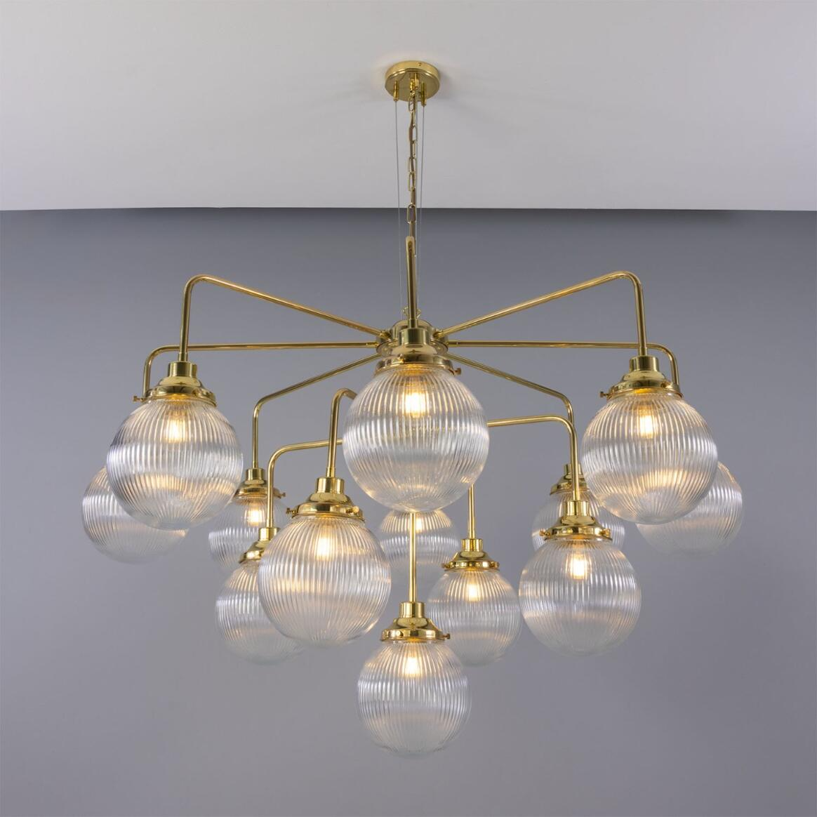 Mullan Genoa 13 Light Prismatic Glass Chandelier 124cm IP20 - Polished Brass Finish
