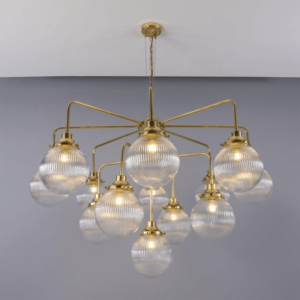 Mullan Genoa 13 Light Prismatic Glass Chandelier 124cm IP20 - Polished Brass Finish