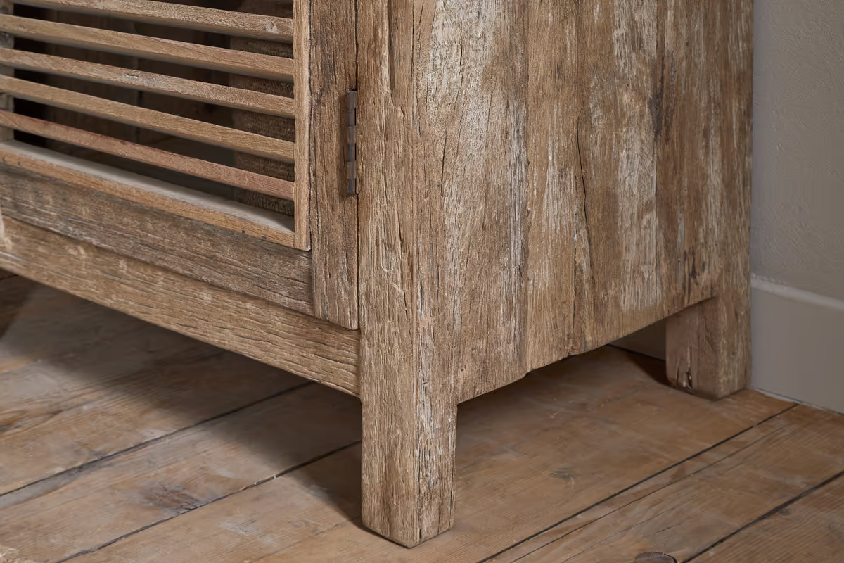 Nkuku - Ibo Reclaimed Wood Slatted Tall Cabinet - Natural