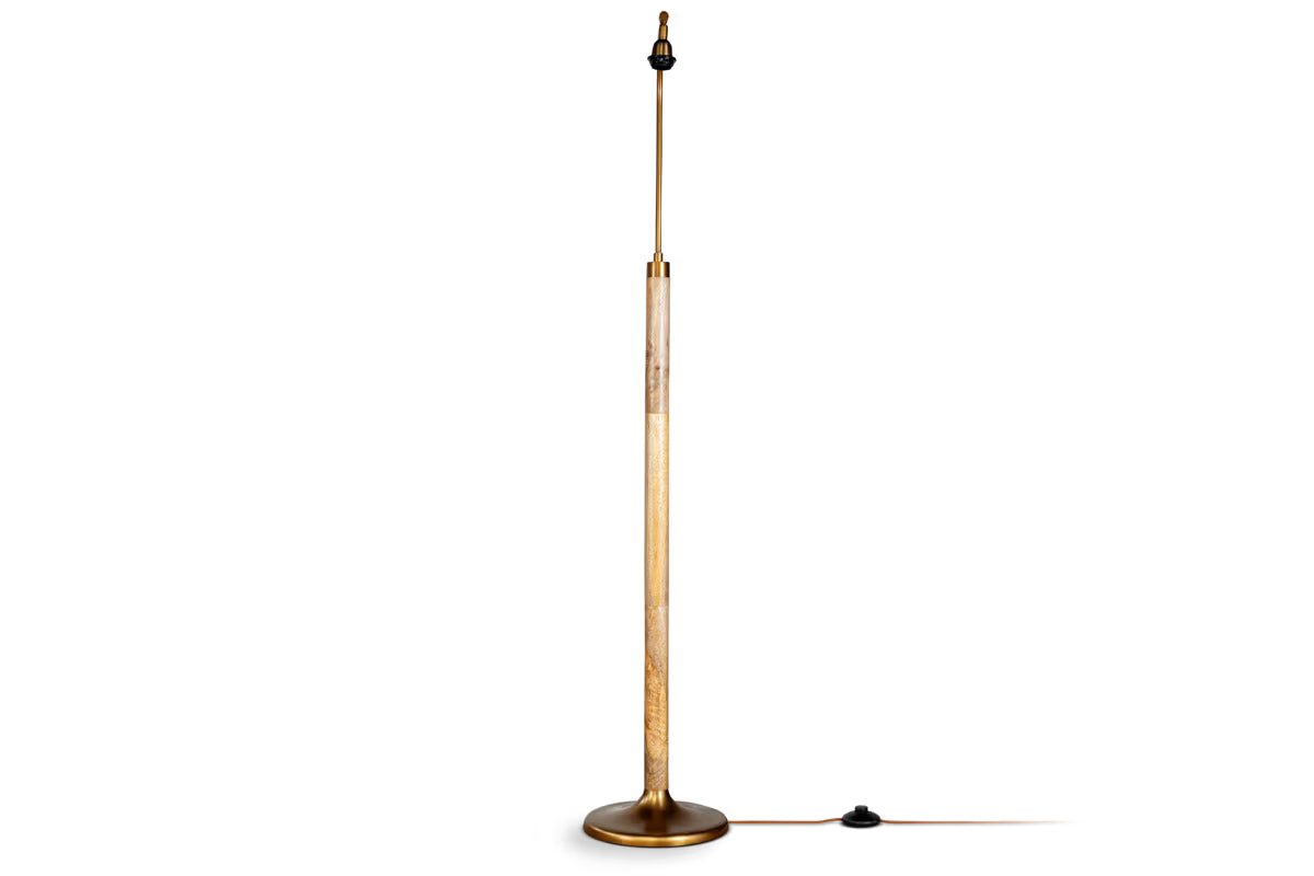 Nkuku - Kera Wood & Metal Floor Lamp - Antique Brass & Natural
