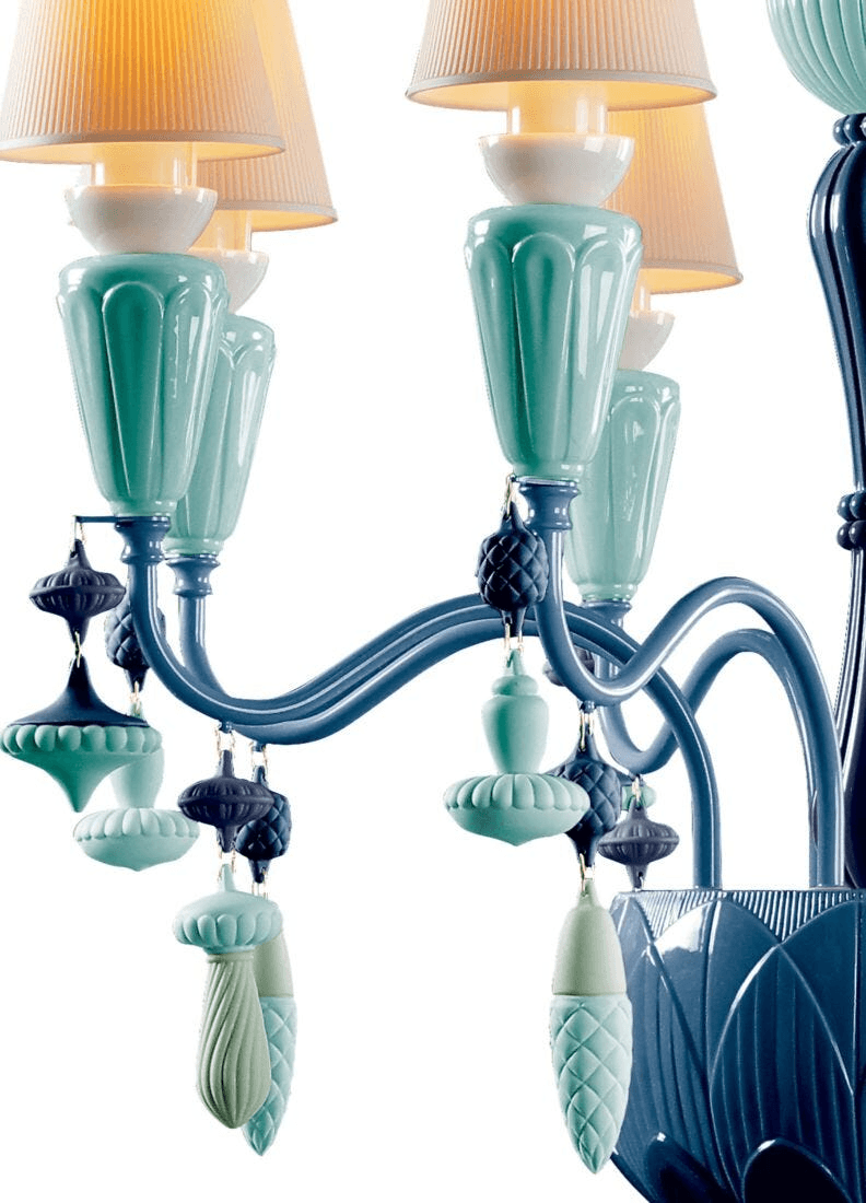 Lladró - Ivy and Seed 8 Lights Chandelier - Ocean showcasing porcelain design and elegant plant motifs.