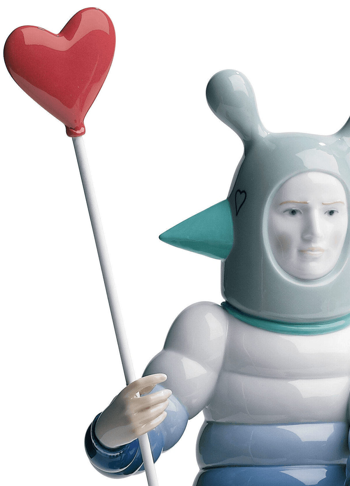 Lladró - The Lover I Sculpture, a porcelain art piece featuring a whimsical figure holding a heart-shaped balloon.