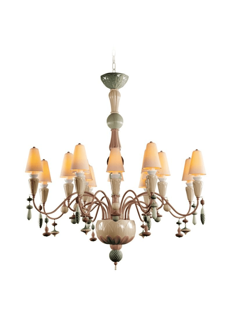 Lladró - Ivy and Seed 16 Lights Chandelier - Spices, elegant porcelain chandelier with plant motifs.