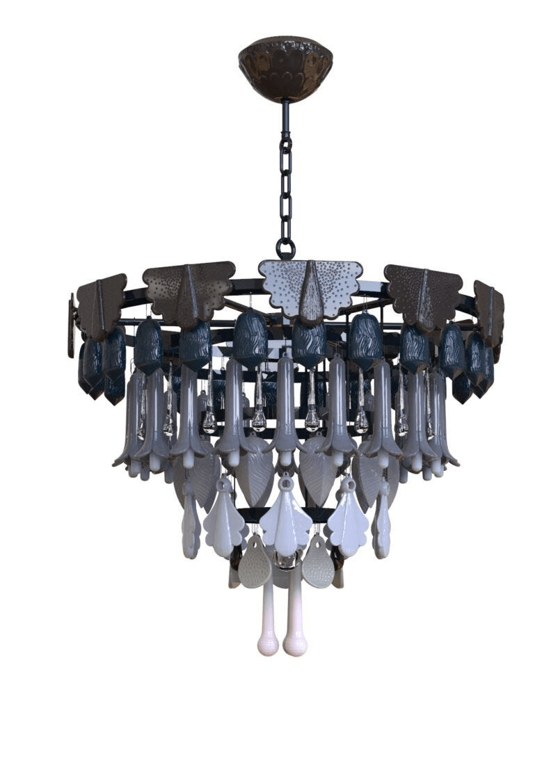 Lladró - Seasons Chandelier 70 - Winter, elegant porcelain chandelier with Art Decó design.