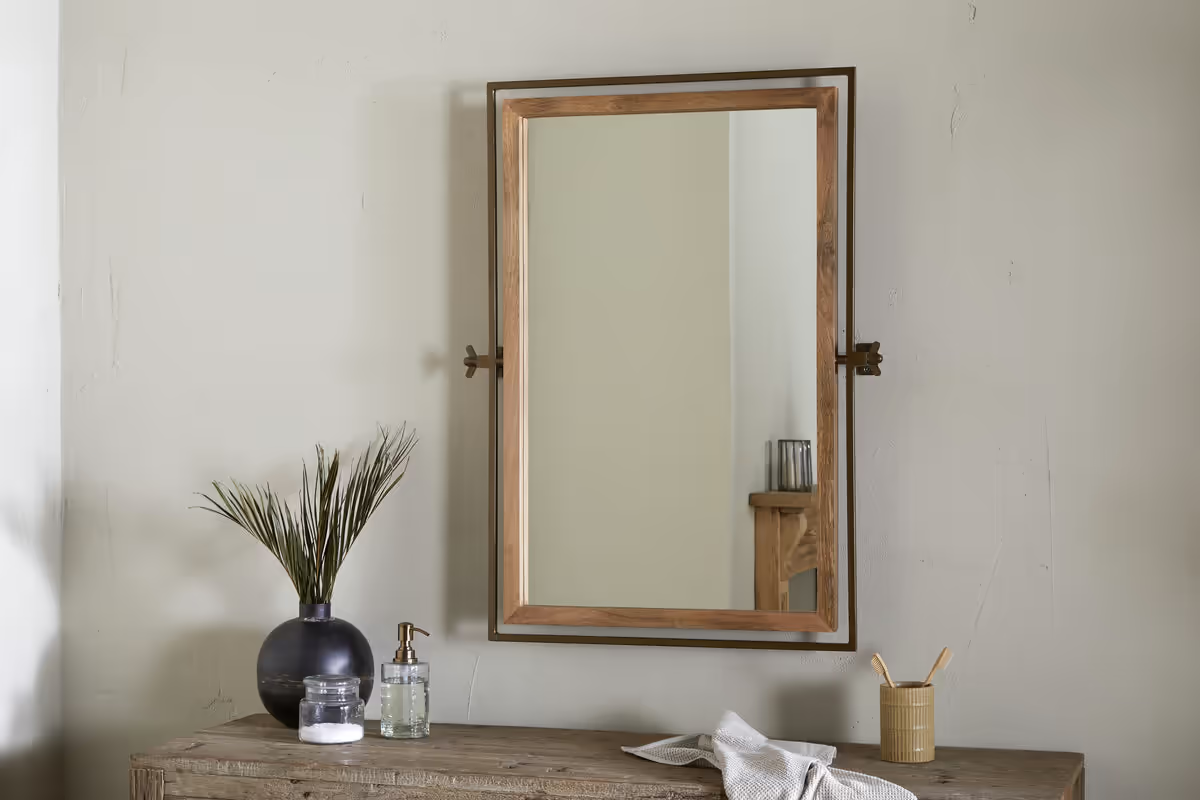 Nkuku - Mar Swivel Wall Mirror - Antique Brass & Natural