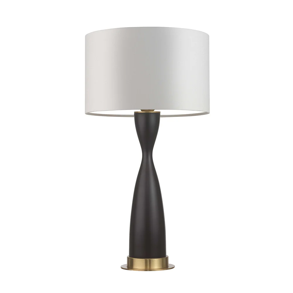 Northern Light - Sisley Table Lamp Medium - Wenge Brushed Brass Finish - 14" Short Drum Pearl Grey Shade