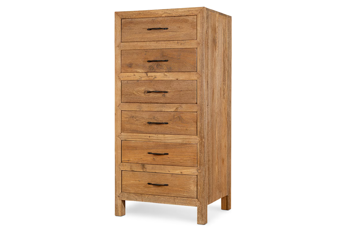 Nkuku - Iya Reclaimed Wood Tall Boy Chest of Drawers - Natural