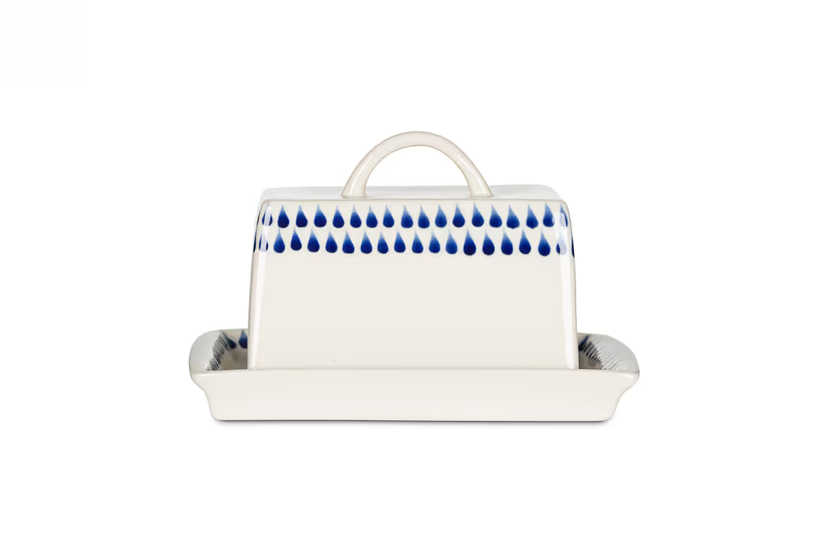 Nkuku - Indigo Drop Butter Dish - Cream & Indigo