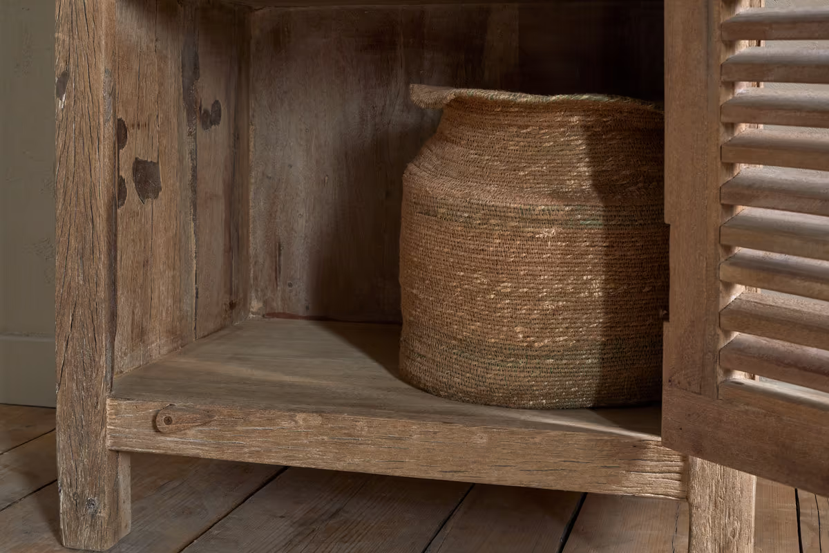 Nkuku - Ibo Reclaimed Wood Slatted Tall Cabinet - Natural