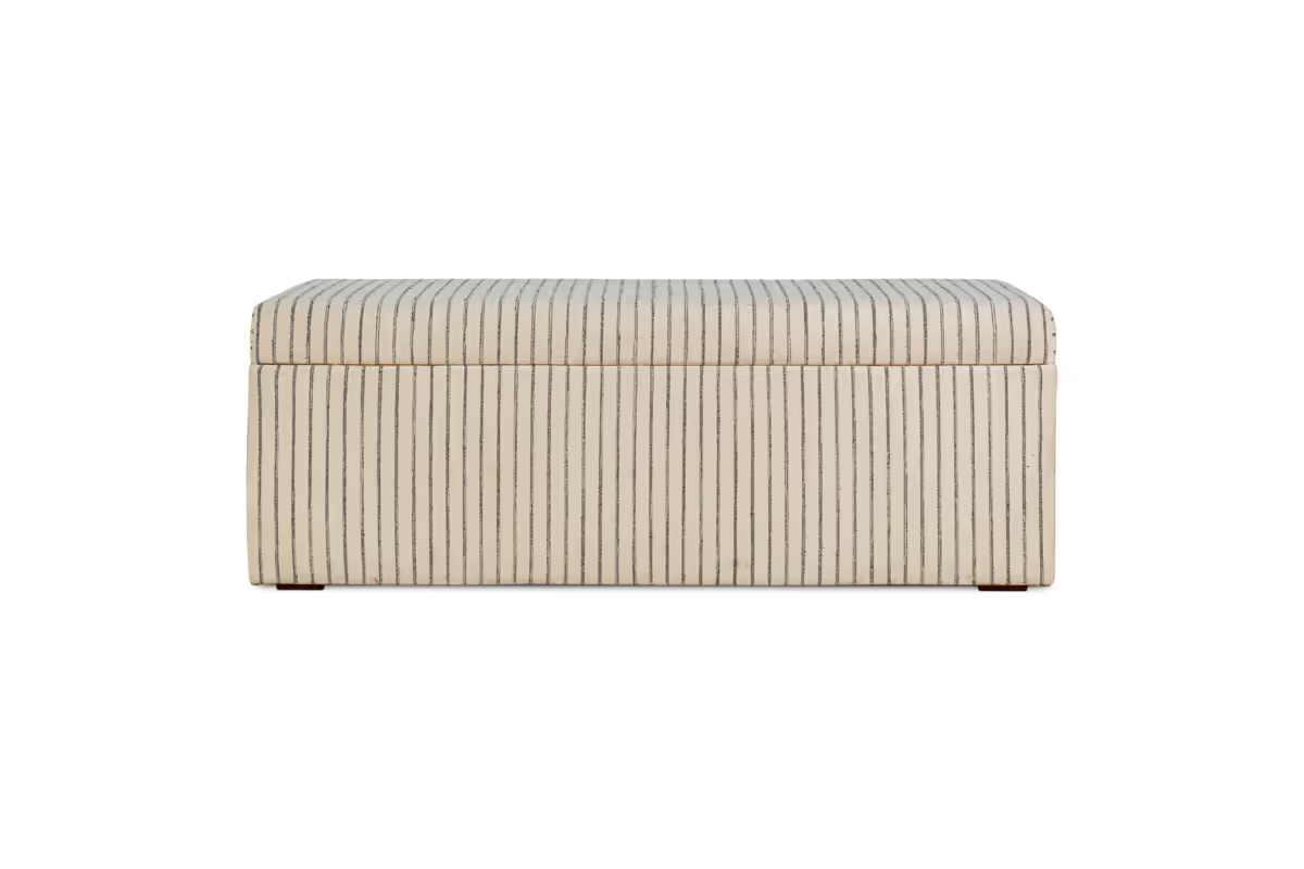 Nkuku - Sanja Stripe Cotton & Linen Upholstered Storage Bench - Grey