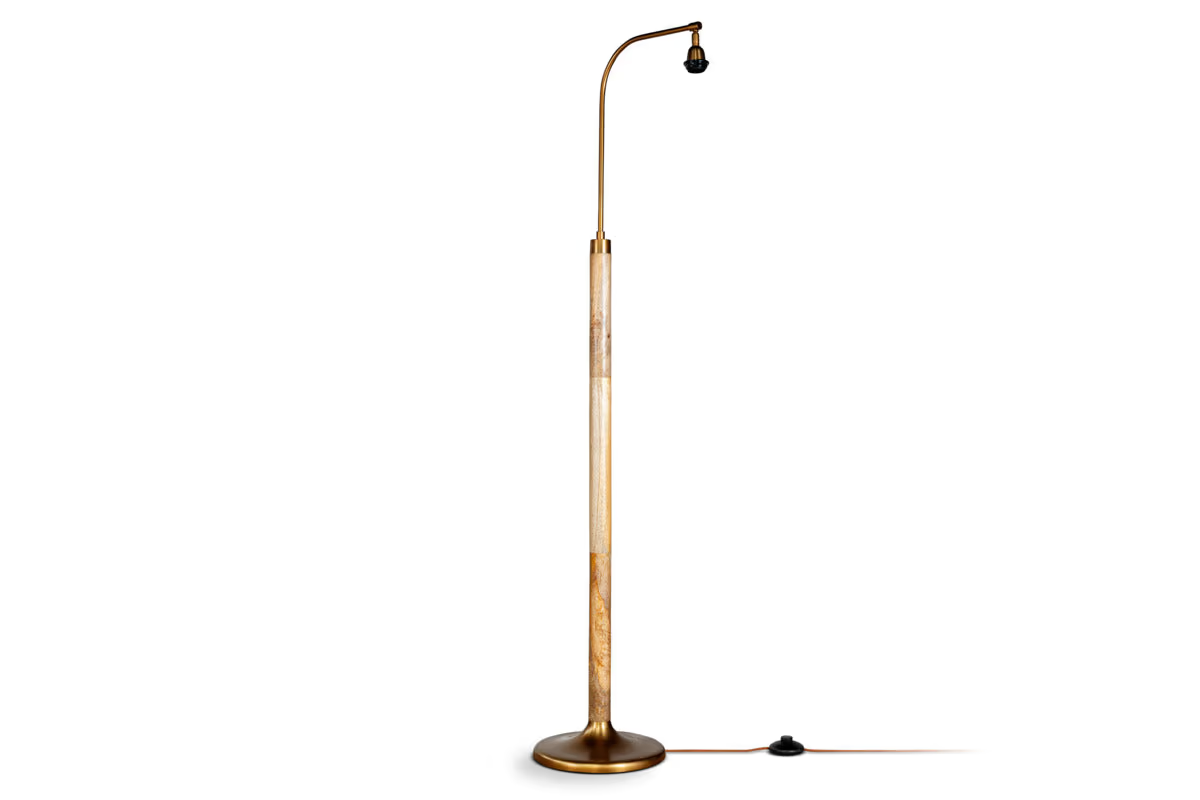 Nkuku - Kera Wood & Metal Floor Lamp - Antique Brass & Natural