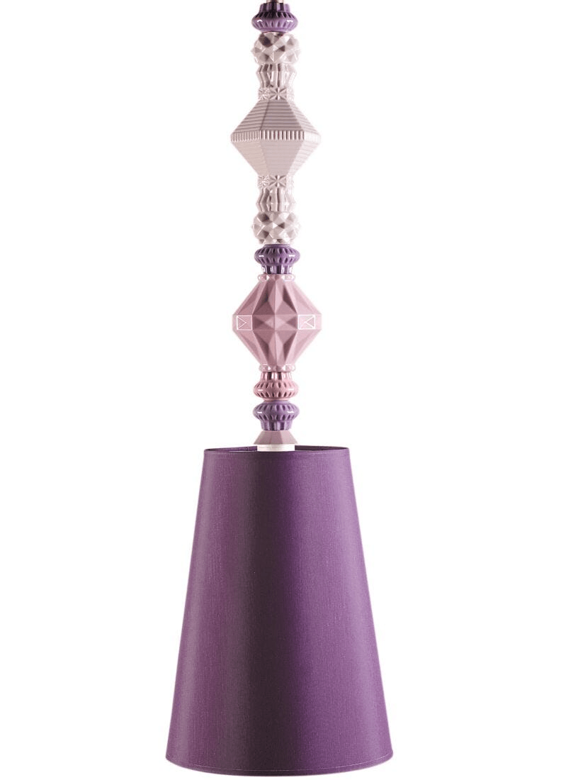 Lladró - Belle de Nuit Pendant Light II - Pink featuring elegant porcelain design in pink and purple.