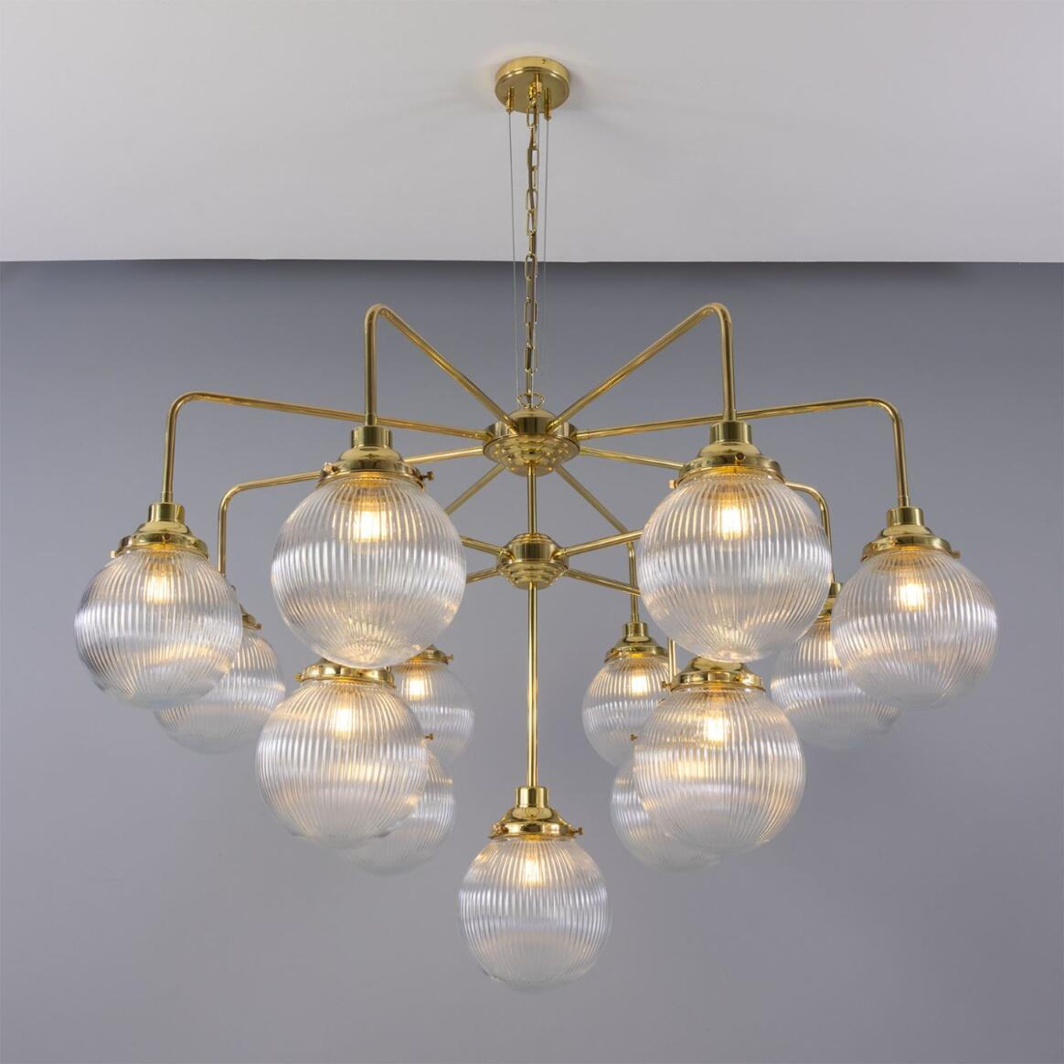 Mullan Genoa 13 Light Prismatic Glass Chandelier 124cm IP20 - Polished Brass Finish