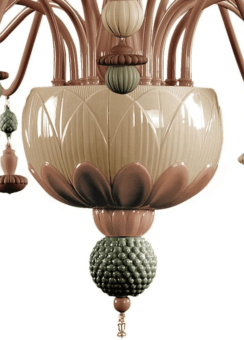 Lladró - Ivy and Seed 16 Lights Chandelier - Spices with floral motifs in porcelain, showcasing organic shapes and textures.