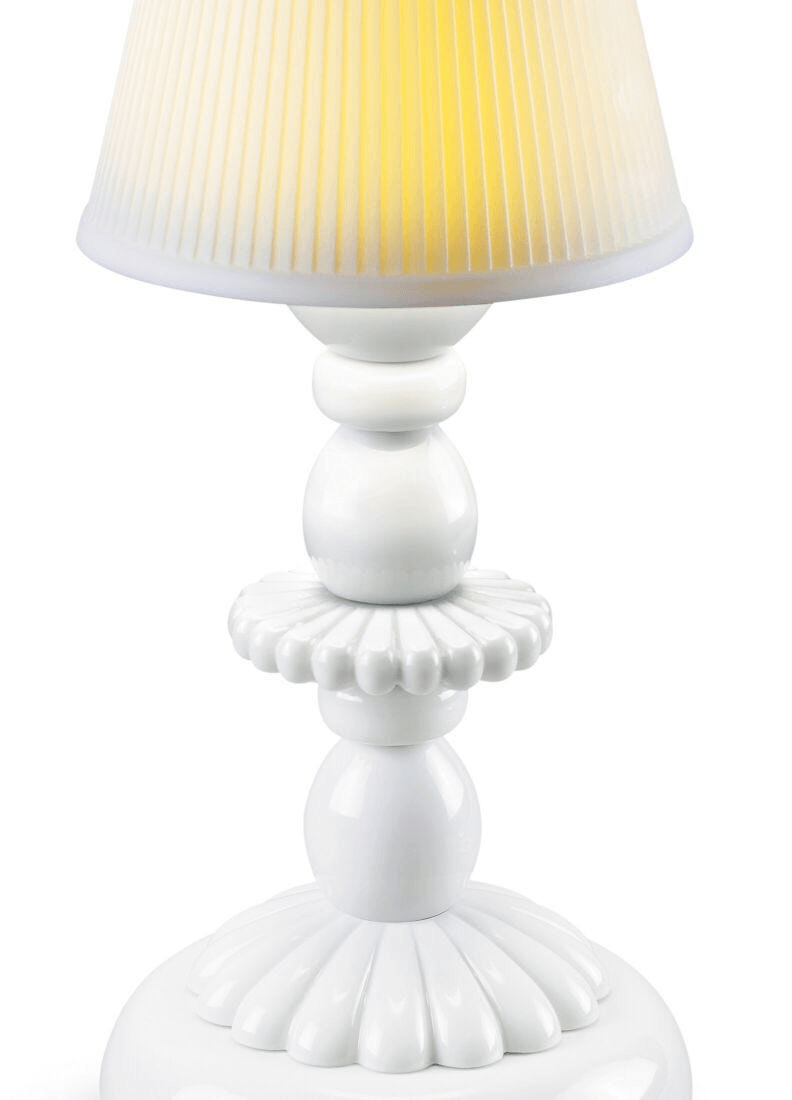 Lladró - Lotus Firefly Table Lamp - White showcasing elegant porcelain design and soft lighting.