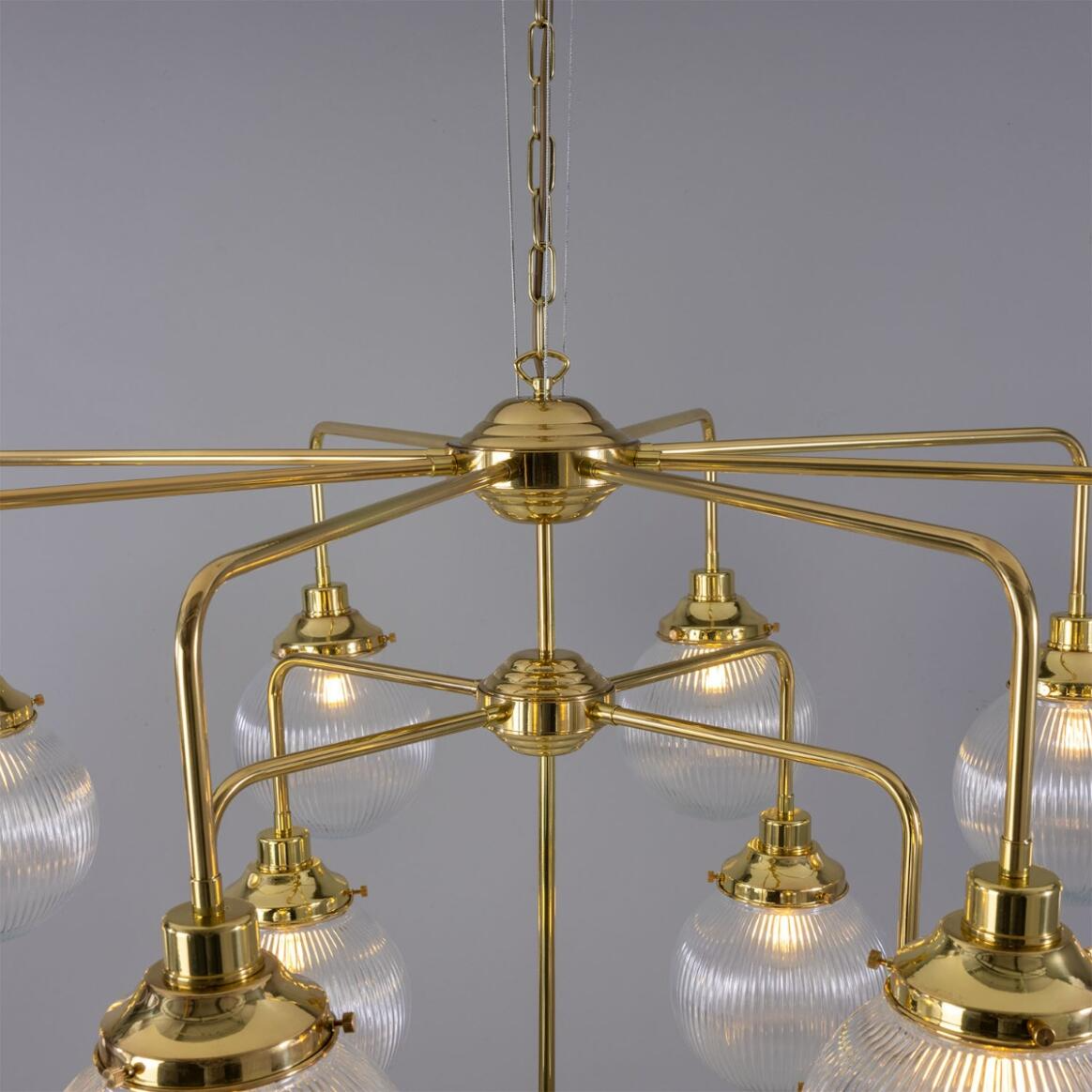 Mullan Genoa 13 Light Prismatic Glass Chandelier 124cm IP20 - Polished Brass Finish