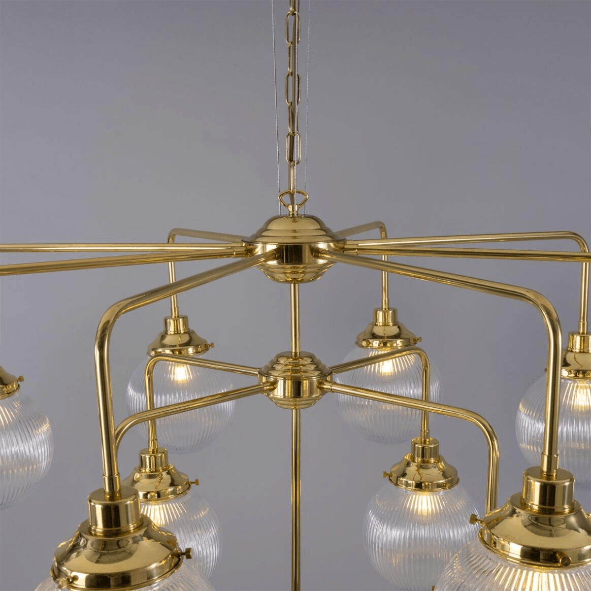 Mullan Genoa 13 Light Prismatic Glass Chandelier 124cm IP20 - Polished Brass Finish