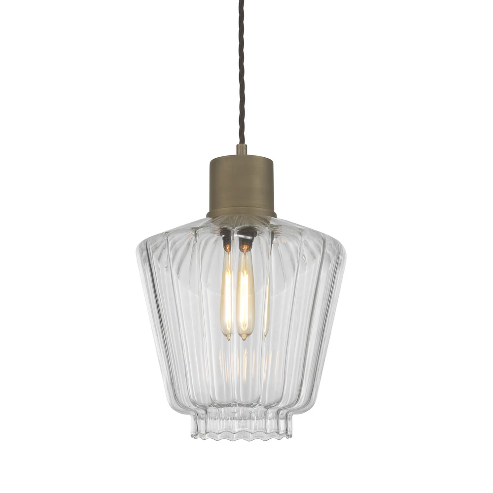 Northern Light - Romney Pendant Ceiling Lights - Clear Reeded Brass Medium Finish - Clear Reeded Shade
