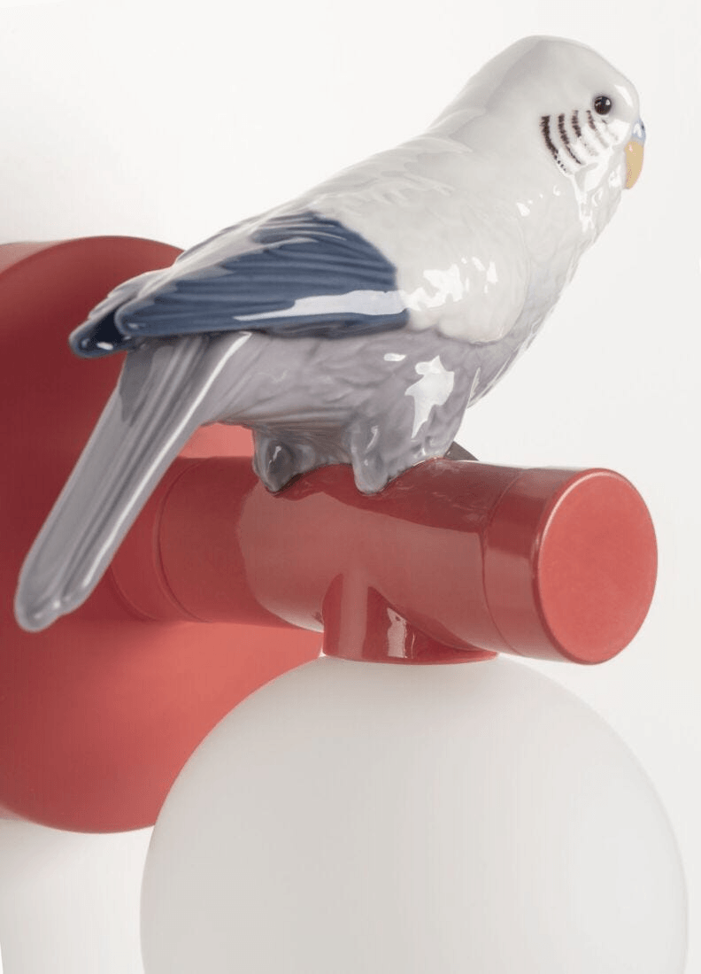 Lladró - Parrot Wall Sconce - Red; porcelain parrot detail on wall sconce with glossy red finish.